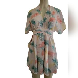 Tropical Leaf Print Kimono Dress Medium Spring Summer Beach Pool